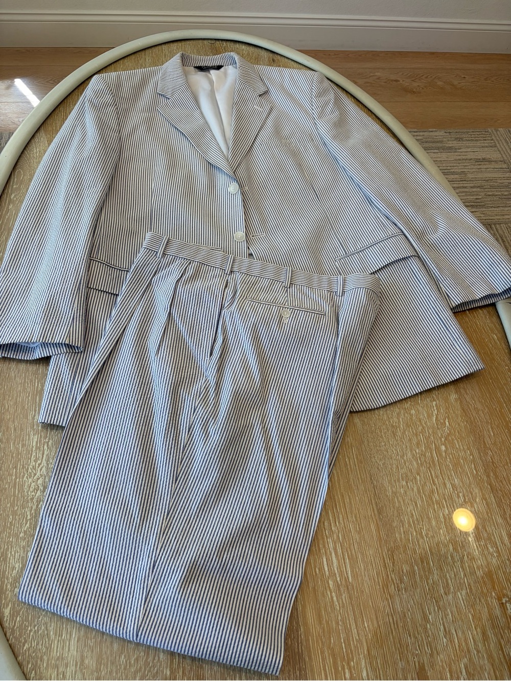 Light Blue and White Seersucker Two-Piece Suit by Jos. A. Bank